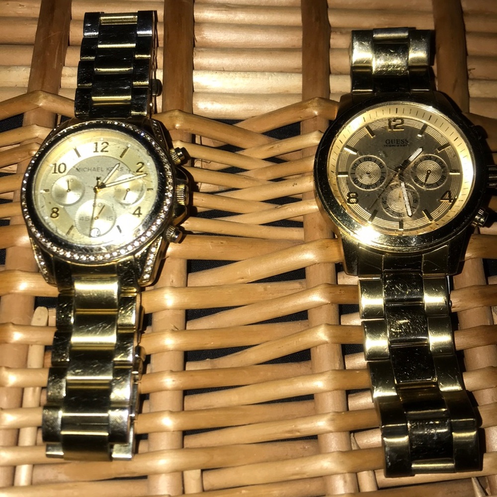 2 Watch Bundle: Michael Kors & Guess Gold Watches